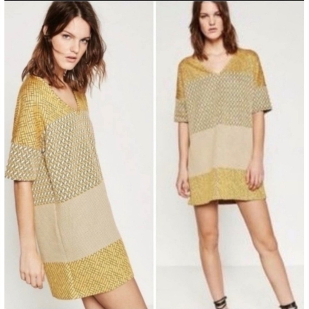 Zara WB Collection Small Yellow Print Knit Mini Dress Retro Vibes 90s Y2K